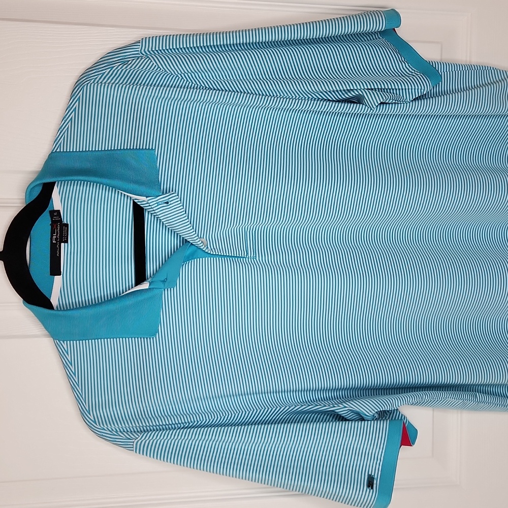 Men's RLX Ralph Lauren golf shirt polo size XL White Blue Stripe